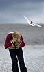 Man covering eyes for attacking tern - the nest is nearby