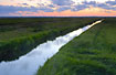 Sunset at wetland with drainage channel