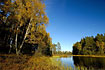 Clear blue autumnal day at swedish forest lake