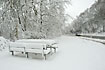 Table in snowcovered landscape at a road
