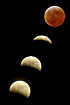 Four phases of the eclipse of the moon - from partiel to totally covered by the shadow of the earth (At 2247,2302,2324 og 0012). Photo collage