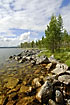 Rocky shore at Norways second largest lake