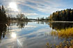 The sun is shining on a quiet swedish lake