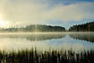 Swedish forest lake covered in fog