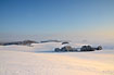 The hilly landscape at "Hje Fyn" is covered in snow and mist