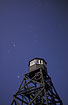 A moonlit observation tower on the nature reserve Tipperne