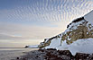 Danish coastal cliff after snowfall