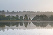 Hazy summer morning by a Danish lake