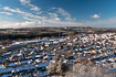 View over the town Ry in the Danish Lakelands on a clear winter day.