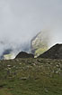Foggy mountain landscape in the circular valley Cirque de Troumouse