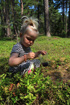 Young girl picking bilberries